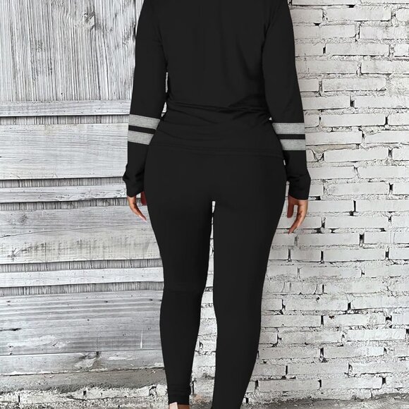 Elegant Women's Slim Fit Striped Sweatsuit Set - Perfect for Workouts or Outings - Picture 5 of 5